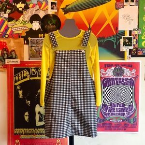 Black and white plaid overall dress